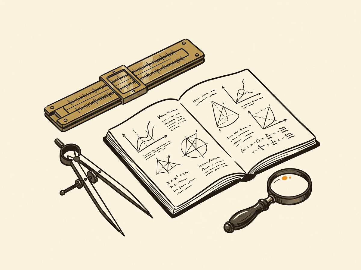 Slide-rule, dividers, and a notebook of equations